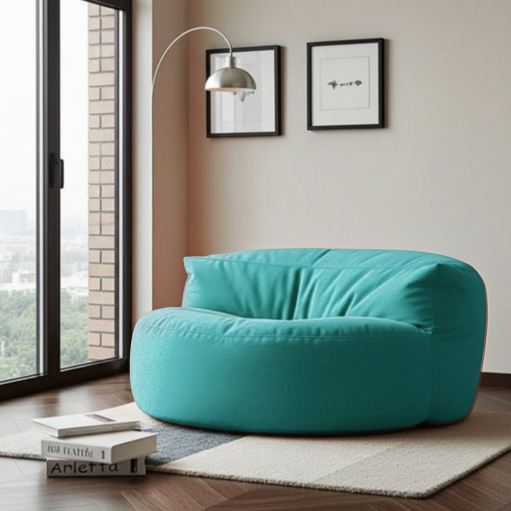 Fluwelen Zitzak Loveseat – Ronde Velvet Zitzak met EPS Vulling voor Woonkamer
