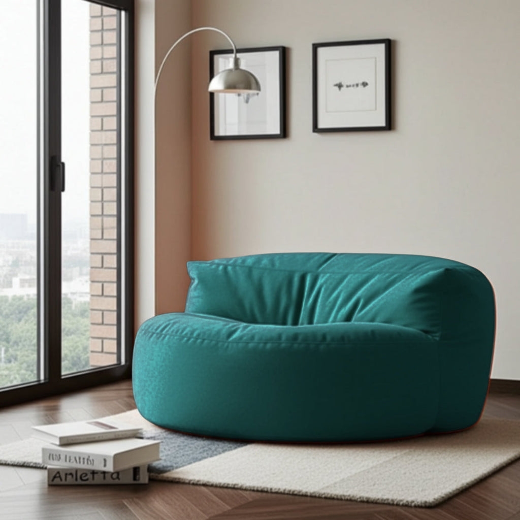 Fluwelen Zitzak Loveseat – Ronde Velvet Zitzak met EPS Vulling voor Woonkamer
