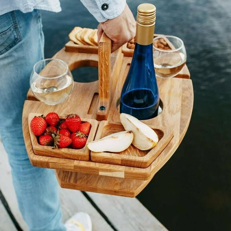 Houten Wijn- en Borreltafel – Inklapbare Picknick Tafel voor Buiten