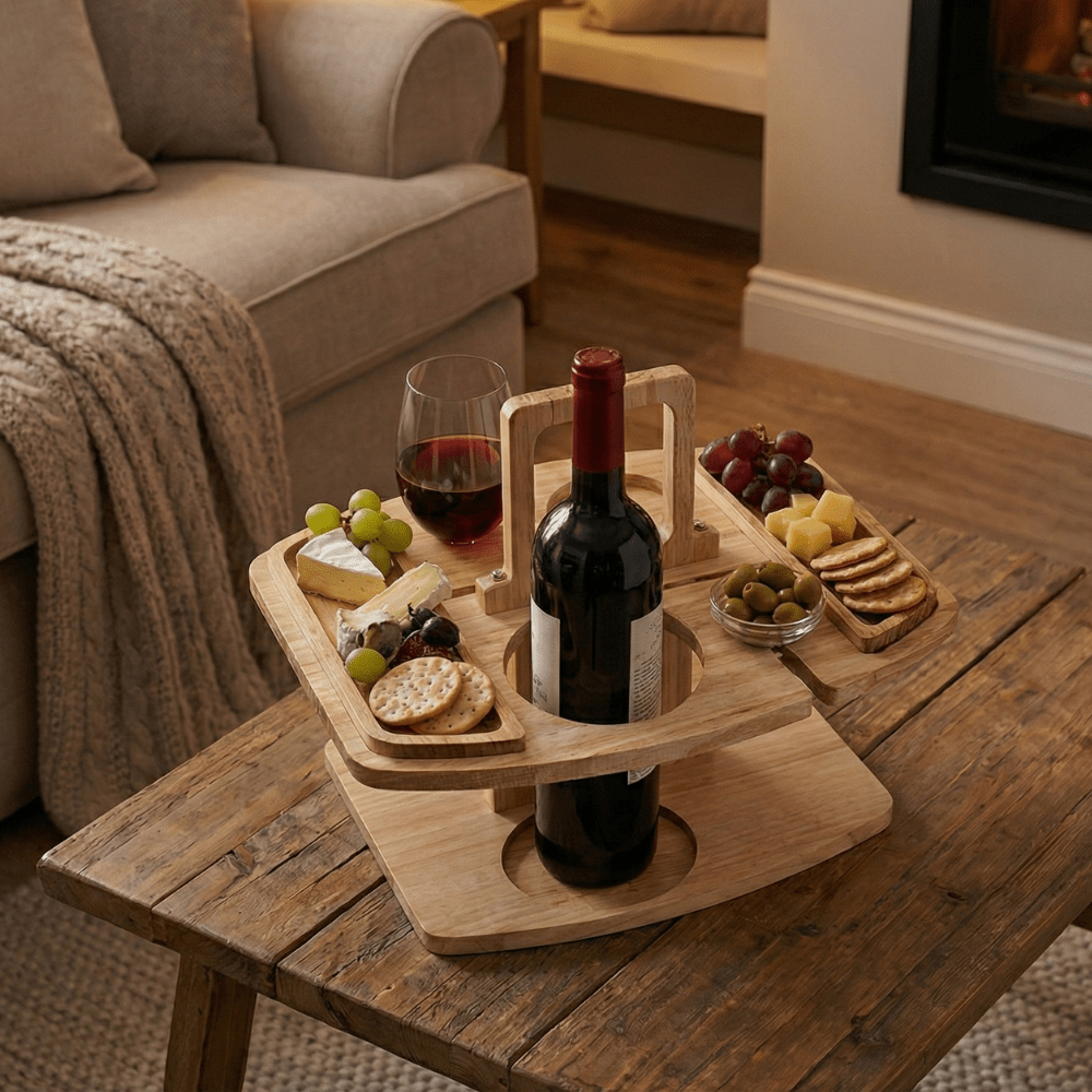 Houten Wijn- en Borreltafel – Inklapbare Picknick Tafel voor Buiten