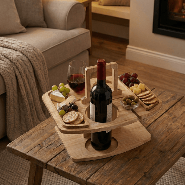 Houten Wijn- en Borreltafel – Inklapbare Picknick Tafel voor Buiten