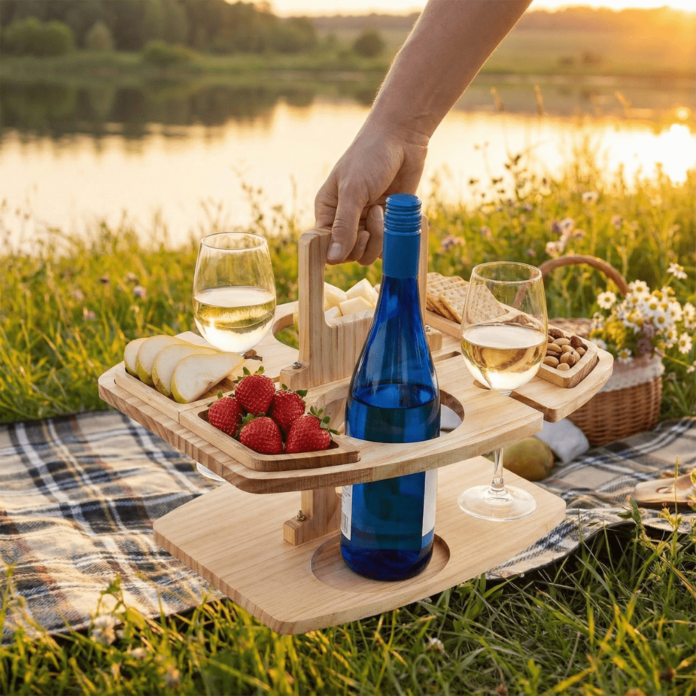 Houten Wijn- en Borreltafel – Inklapbare Picknick Tafel voor Buiten