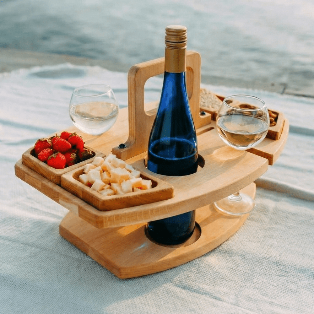 Houten Wijn- en Borreltafel – Inklapbare Picknick Tafel voor Buiten